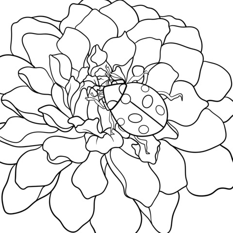 Ladybug and Blue Flower Coloring Page