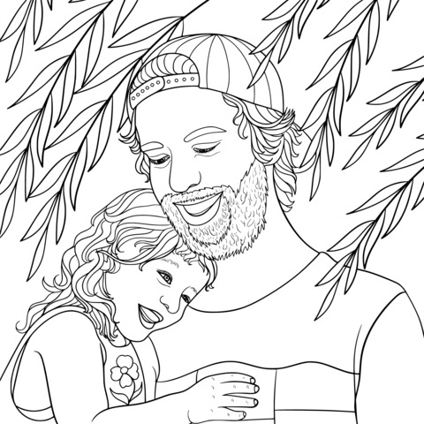 Heart - warming Father - Daughter Moment Coloring Page