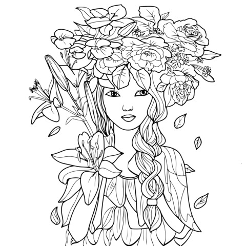 Woman with a flower - crown and lilies in hand