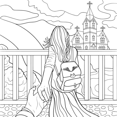 Heart - warming Coloring Page of Hand - in - Hand Strolling Scene