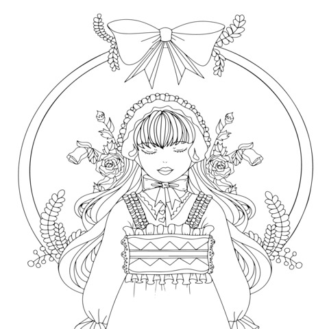 Vintage - dressed Girl Coloring Page