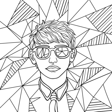 Coloring Page of a Person with Colorful Geometric Background