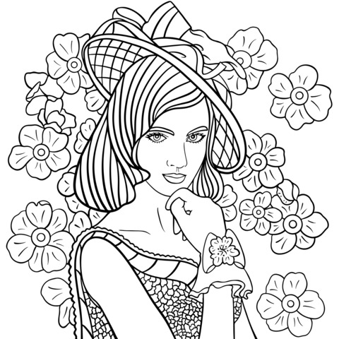 Vintage - dressed Lady Coloring Page