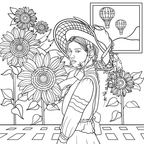 Woman beside Sunflowers
