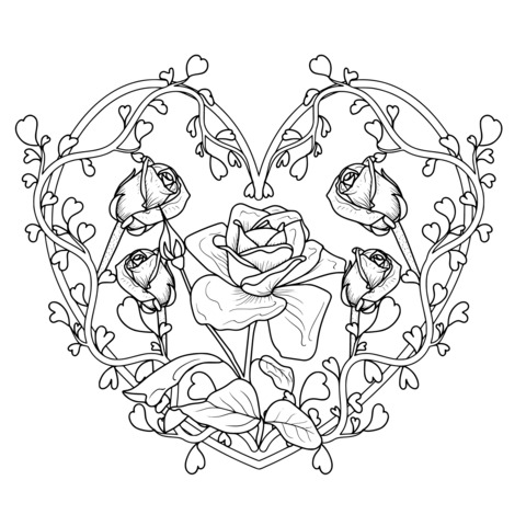 Heart - shaped Rose Coloring Page