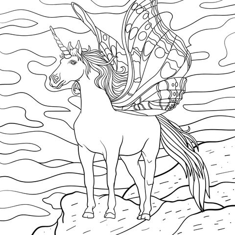 Unicornio con alas de mariposa