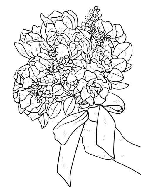 Coloring Page of a Hand - Held Bouquet