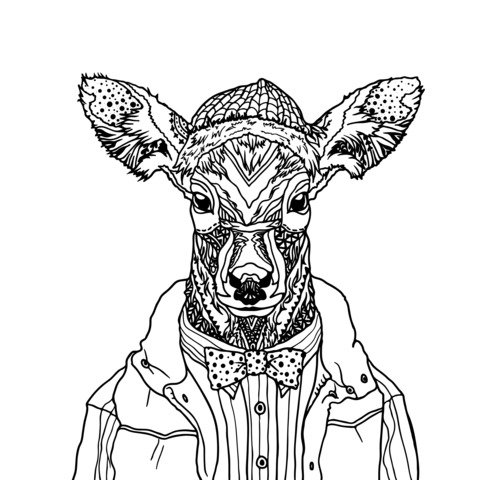 Cute Deer Outfit Coloring Page