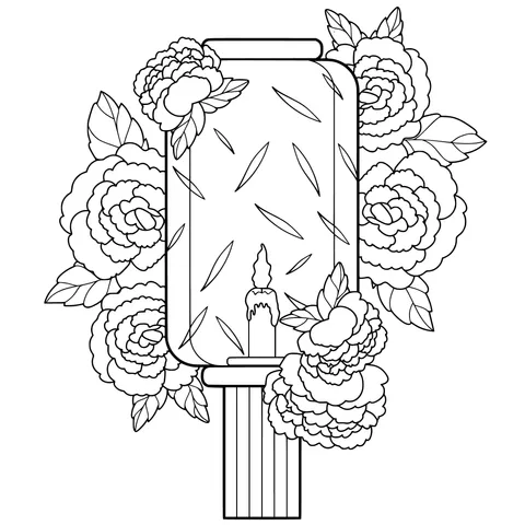 Lantern Surrounded by Flowers