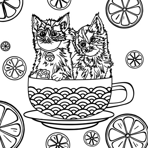 Página de Colorear de Dos Gatos en una Taza de Té