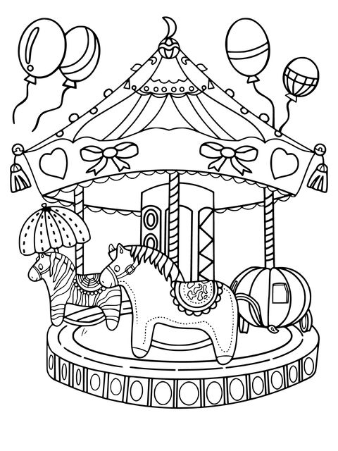 Colorful Hand - drawn Carousel Coloring Page