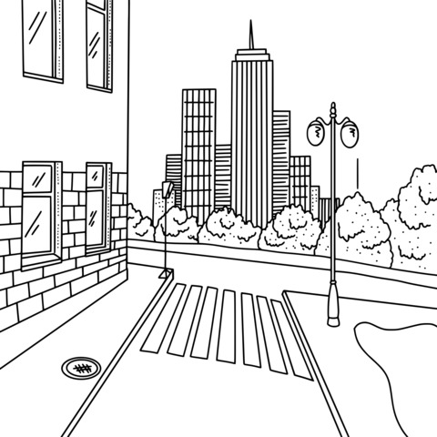 City Street Scene Coloring Page