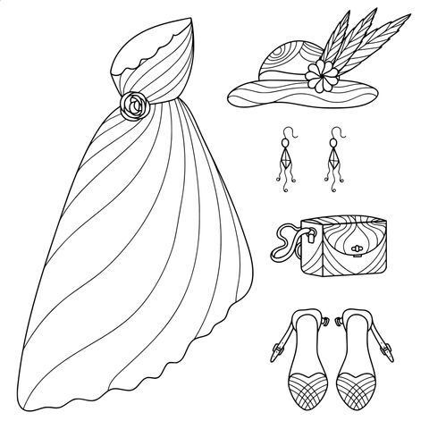 Fashion Clothing and Accessories Coloring Page