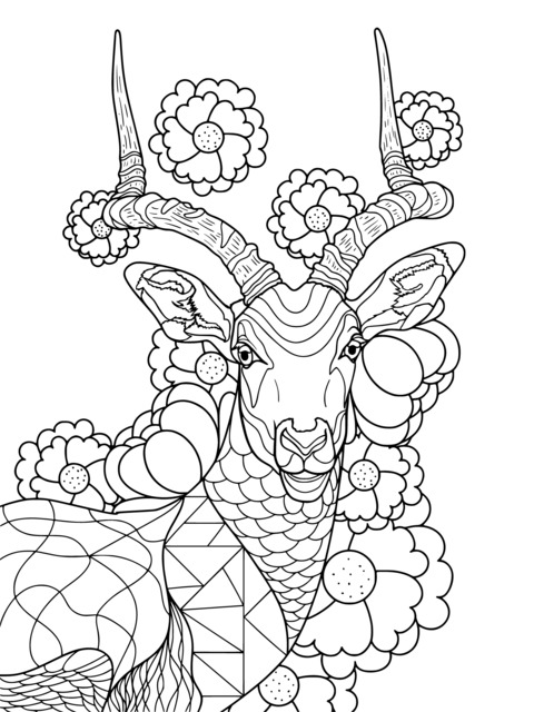 Antelope with Flowers Coloring Page