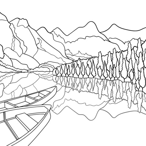 Serene Lake and Mountain Landscape Coloring Page