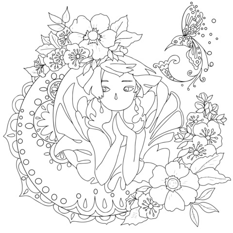 Dreamy Fairy - themed Coloring Page