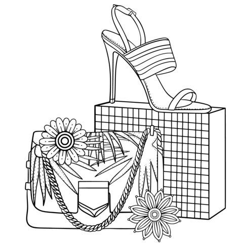 Fashion Shoes and Bags Coloring Page