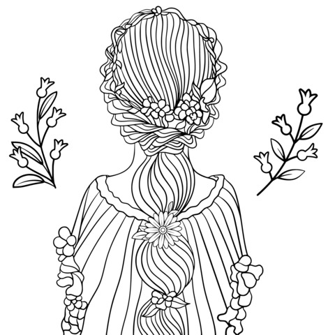 Coloring Page of a Girl's Back View Illustration