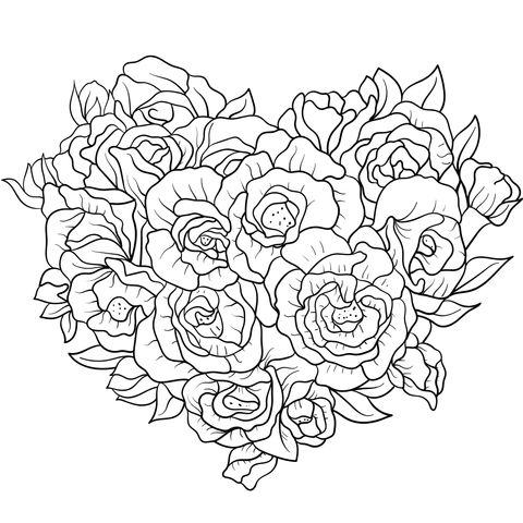 Heart - shaped Rose Coloring Page