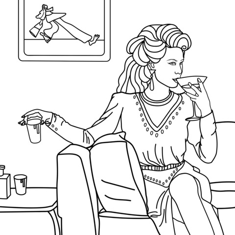 Vintage - style Lady's Relaxing Scene Coloring Page