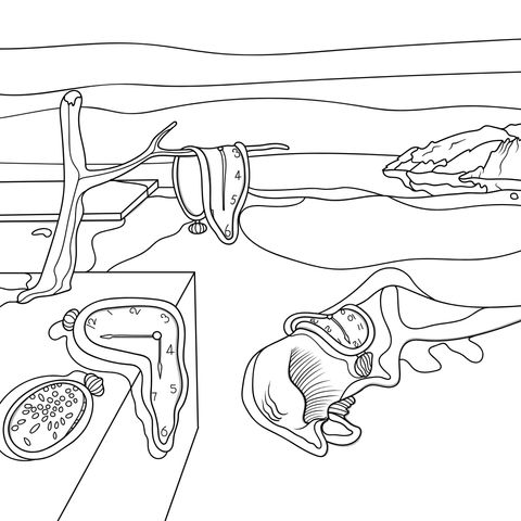 超現実主義の時計風景塗り絵