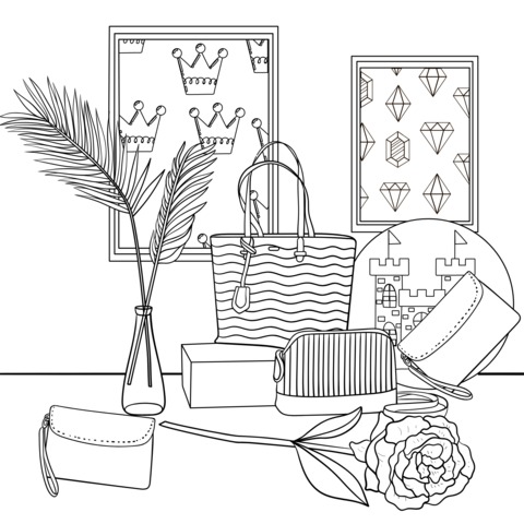 Fashion Accessories and Decorative Paintings Coloring Page