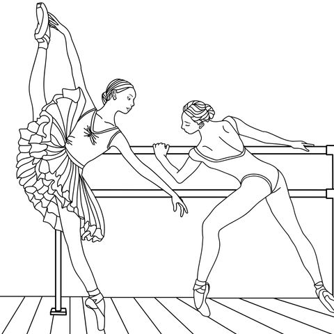 Ballet Dancers Coloring Page: A Moment of Two Graceful Dancers