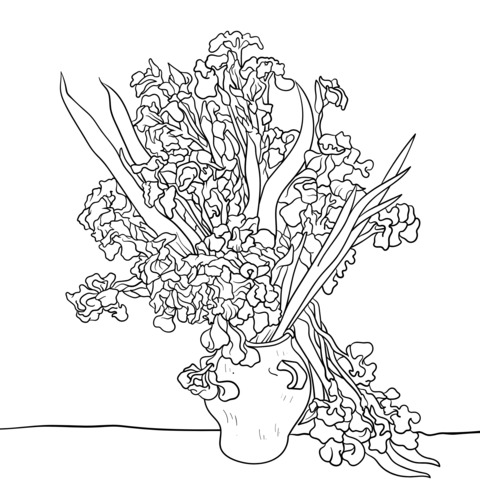 Blue Irises in a Vase Coloring Page