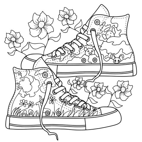 Colorful Flower - Sneakers Coloring Page