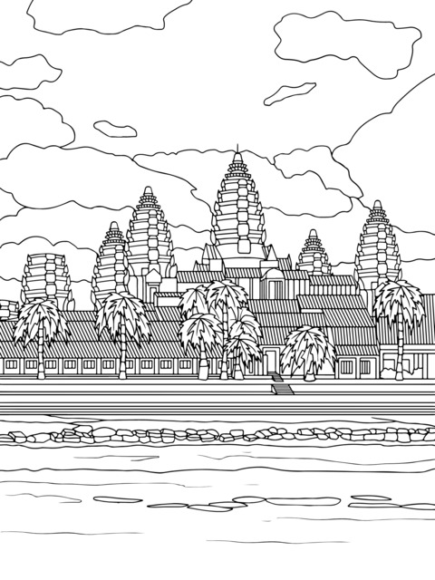 Página para Colorir do Angkor Wat: Explore a Beleza da Arquitetura Antiga