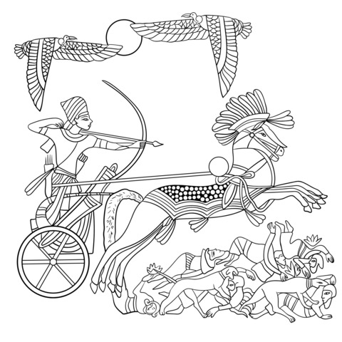 Ancient Egyptian Chariot Scene Coloring Page