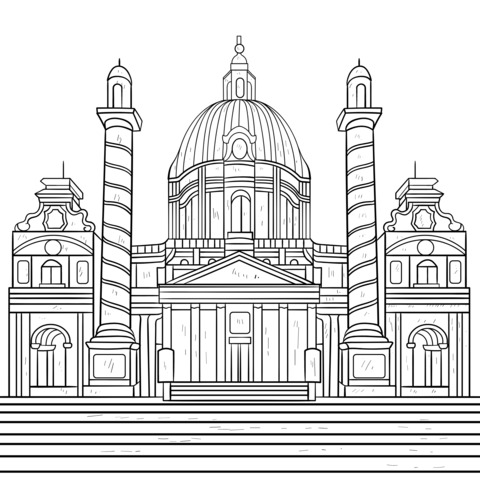 Exquisite Architecture Coloring Page: A Stately Church