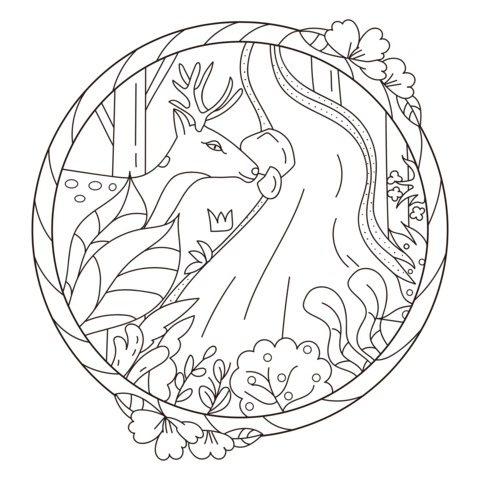 Adorable Deer by the Stream Coloring Page