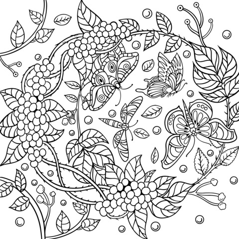 Butterflies and Vines Coloring Page