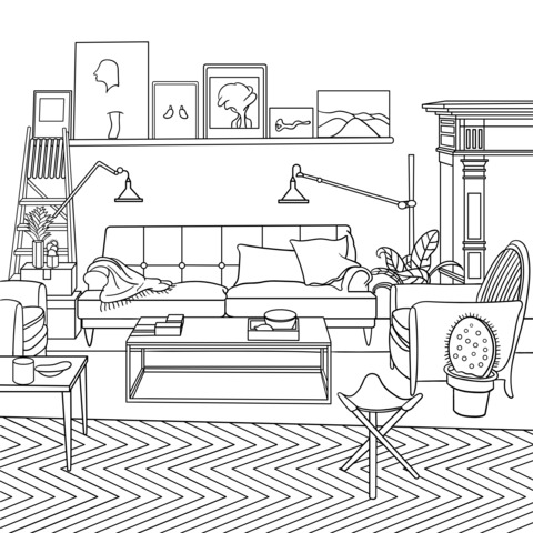 Modern - style Living Room Coloring Page