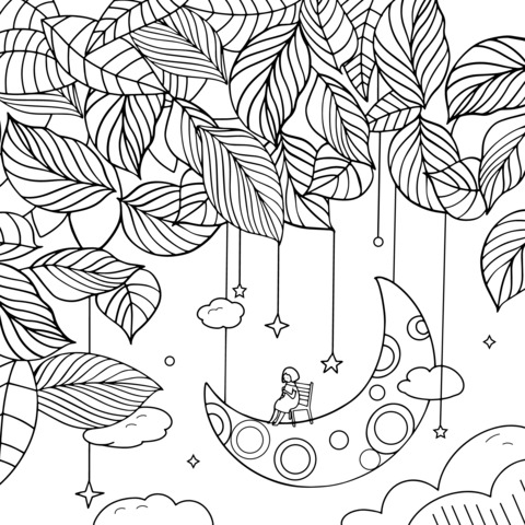 Dreamy Moon - Swing Coloring Page