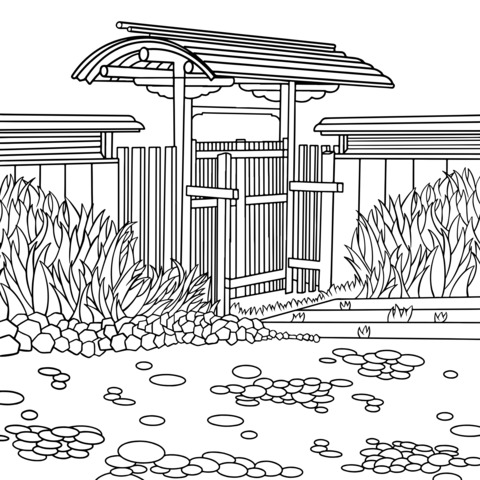 Japanese - style Courtyard Gate Coloring Page