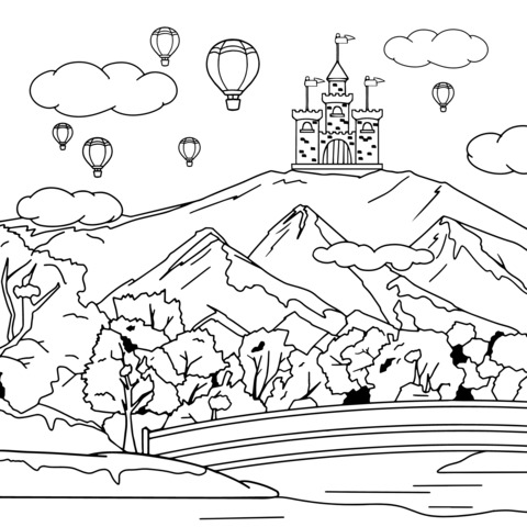 Dreamy Castle Landscape Coloring Page