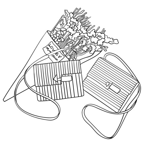 Handbags and Bouquet Coloring Page