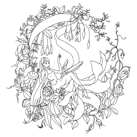 Fairy among Flowers Coloring Page