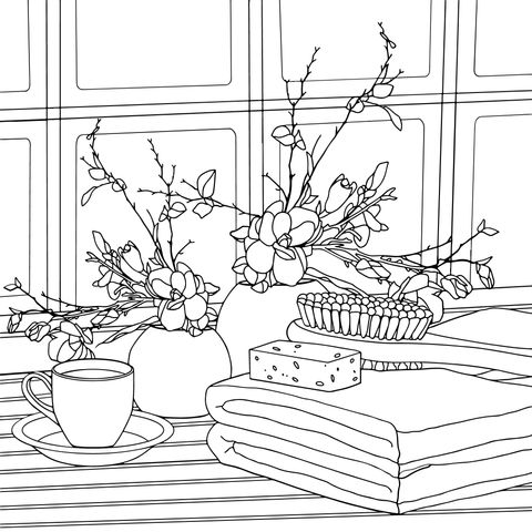 Cozy Indoor Flower Coloring Page