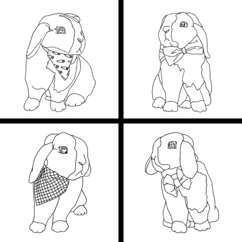 Página para Colorir de Coelhos Adoráveis: Coelhos Fofos com Diferentes Estilos de Lenços