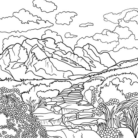 Beautiful Mountain Stream Coloring Page