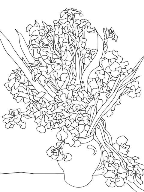 Iris Coloring Page: Blue Irises in a Vase