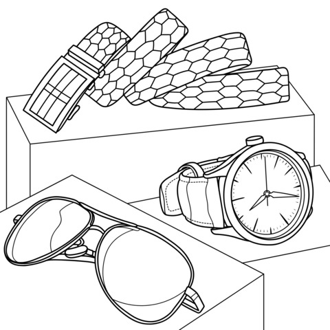 Fashion Accessories Coloring Page: Watches and Sunglasses