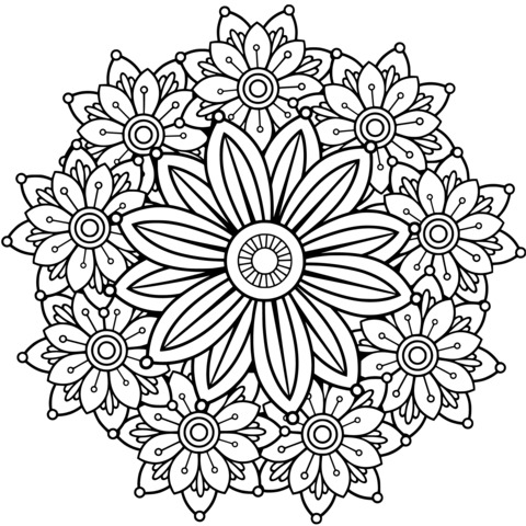 Vibrant Floral Mandala Coloring Page