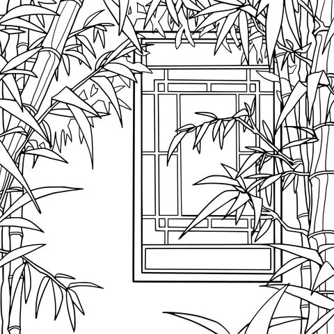 Chinese - style Bamboo Window Coloring Page