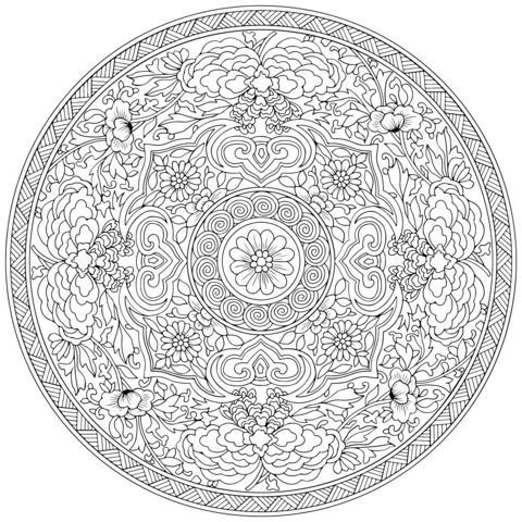 Linda Página de Colorir Mandala Floral