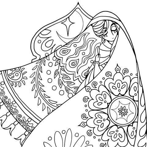 Exquisite Ethnic - style Woman Coloring Page