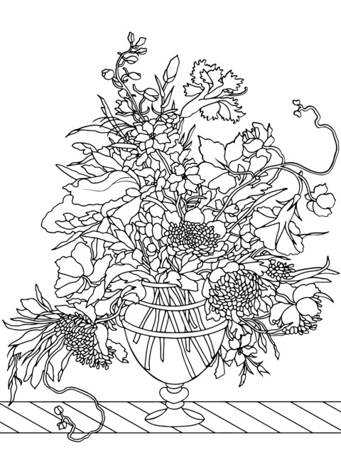 Vase with Flower Arrangement Coloring Page